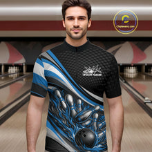 Load image into Gallery viewer, Custom Blue Flame Bowling Men Quarter-Zip Shirt, Bowling Team League Shirt Bowler Jerseys IPHW11227