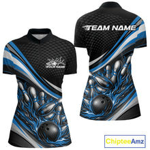 Load image into Gallery viewer, Custom Blue Flame Bowling Women Quarter-Zip Shirt, Bowling Team League Shirt Jerseys IPHW11227