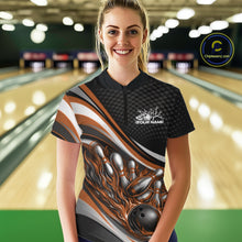 Load image into Gallery viewer, Custom Orange Flame Bowling Women Quarter-Zip Shirt, Bowling Team League Shirt Jerseys IPHW11228