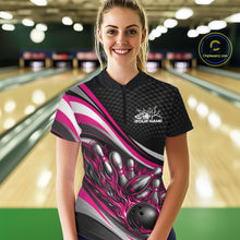 Load image into Gallery viewer, Custom Pink Flame Bowling Women Quarter-Zip Shirt, Bowling Team League Shirt Jerseys IPHW11230