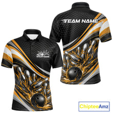 Load image into Gallery viewer, Custom Yellow Flame Bowling Men Polo Shirt, Bowling Team League Shirt Bowler Jerseys IPHW11231