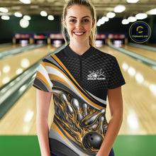 Load image into Gallery viewer, Custom Yellow Flame Bowling Women Quarter-Zip Shirt, Bowling Team League Shirt Jerseys IPHW11231