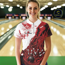 Load image into Gallery viewer, Custom Red Flame Bowling Women Quarter-Zip Shirt, Bowling Team League Shirt IPHW11242
