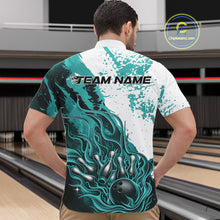 Load image into Gallery viewer, Custom Turquoise Blue Flame Bowling Men Quarter-Zip Shirt, Bowling League Shirt Bowler Jerseys IPHW11244
