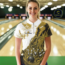 Load image into Gallery viewer, Custom Yellow Flame Bowling Women Quarter-Zip Shirt, Bowling Team League Shirt IPHW11245
