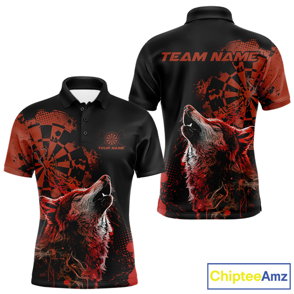 Custom Red Orange Splatter Grunge Dart Wolf Men Polo Shirts, Wolf Dart Team Jerseys IPHW10012