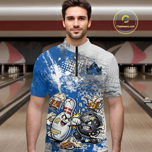 Load image into Gallery viewer, Custom Angry Bowling Ball And Pin Fight Funny Shirt, Blue Bowling And Beer Shirt IPHW11251