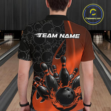 Load image into Gallery viewer, Custom Black And Orange Flame Bowling Team Men Polo Shirt, Bowling Ball Pattern Jerseys IPHW11279