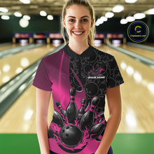 Load image into Gallery viewer, Custom Black And Pink Flame Bowling Team Women Quarter-Zip Shirt, Bowling Pattern Jersey IPHW11280