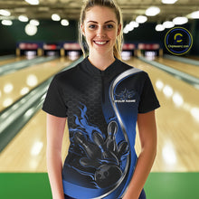 Load image into Gallery viewer, Custom Blue Flame Bowling Women Jerseys, Bowling Team League Shirt Bowlers Jerseys IPHW11301