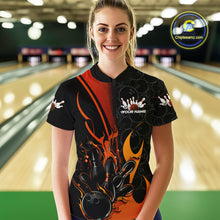 Load image into Gallery viewer, Custom Orange Flame Bowling Pattern Bowling Women Quarter-Zip Shirt, Bowling League Shirt IPHW9883