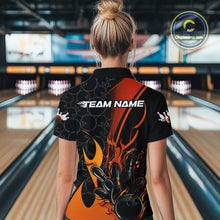 Load image into Gallery viewer, Custom Orange Flame Bowling Pattern Bowling Women Quarter-Zip Shirt, Bowling League Shirt IPHW9883