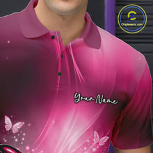 Load image into Gallery viewer, Custom Pink Butterfly Bowling Team Men Polo Shirt, Bowling League Shirt IPHW11038