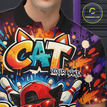 Load image into Gallery viewer, Custom Hip Hop Black Cat With Funny Gesture Bowling Men Polo Shirt, Graffiti Bowler Shirt IPHW11059