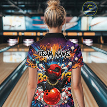 Load image into Gallery viewer, Custom Hip Hop Black Cat With Funny Gesture Bowling Women Polo Shirt, Graffiti Bowler Shirt IPHW11059