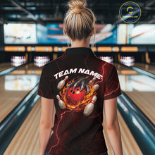 Load image into Gallery viewer, Custom Black And Red Lightning Montrous Flame Bowling Tournament Women Polo Team Shirt IPHW11071