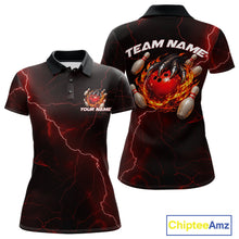 Load image into Gallery viewer, Custom Black And Red Lightning Montrous Flame Bowling Tournament Women Polo Team Shirt IPHW11071