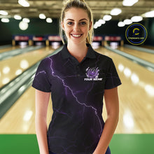 Load image into Gallery viewer, Custom Black And Purple Lightning Montrous Flame Bowling Tournament Women Polo Team Shirt IPHW11073