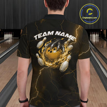 Load image into Gallery viewer, Custom Black And Yellow Lightning Montrous Flame Bowling Tournament Men Polo Team Shirt IPHW11075