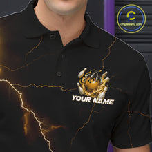 Load image into Gallery viewer, Custom Black And Yellow Lightning Montrous Flame Bowling Tournament Men Polo Team Shirt IPHW11075