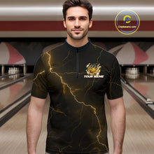 Load image into Gallery viewer, Custom Black And Yellow Lightning Montrous Flame Bowling Tournament Men Quarter-Zip Team Shirt IPHW11075