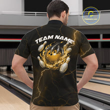 Load image into Gallery viewer, Custom Black And Yellow Lightning Montrous Flame Bowling Tournament Men Quarter-Zip Team Shirt IPHW11075