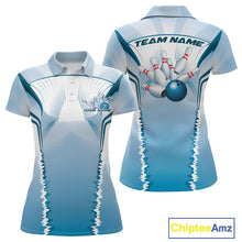 Load image into Gallery viewer, Custom Blue Bowling Team Jerseys, Bowling Uniform Bowling League Polo Shirts For Women IPHW9935