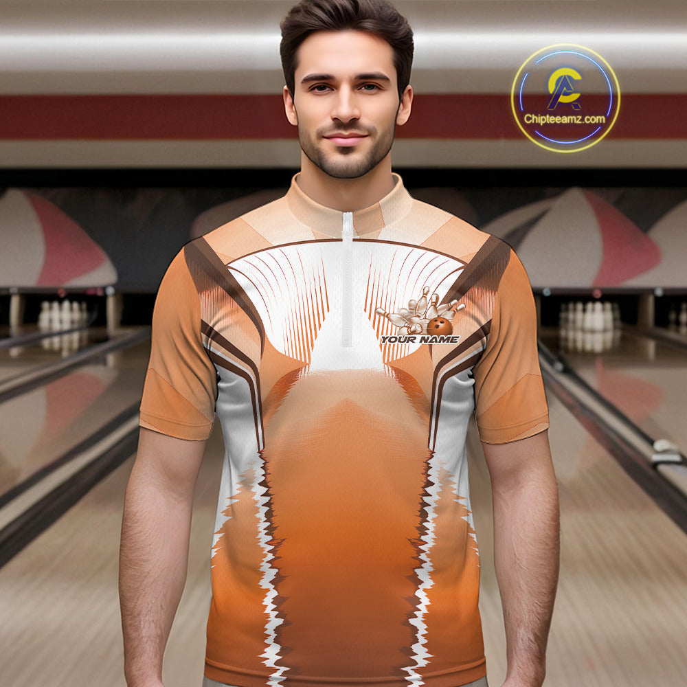 Custom Orange Bowling Team Jerseys, Bowling Uniform Bowling League Quarter-Zip Shirts For Men IPHW9937