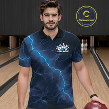 Load image into Gallery viewer, Custom Blue Lightning Cobra Bowling Men Polo Shirt, Bowling Tournament Team Shirt IPHW11076