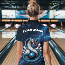 Load image into Gallery viewer, Custom Blue Lightning Cobra Bowling Women Polo Shirt, Bowling Tournament Team Shirt IPHW11076