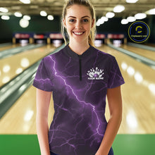 Load image into Gallery viewer, Custom Purple Lightning Cobra Bowling Women Quarter-Zip Shirt, Bowling Tournament Shirt IPHW11078