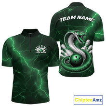 Load image into Gallery viewer, Custom Green Lightning Cobra Bowling Men Quarter-Zip Shirt, Bowling Tournament Team Shirt IPHW11080