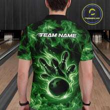 Load image into Gallery viewer, Custom Green Flame Bowling Men Polo Team Shirt, Bowling Tournament Shirt IPHW11082