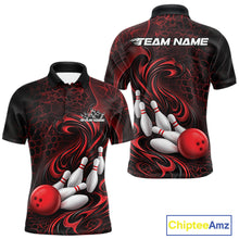 Load image into Gallery viewer, Custom Black And Red Tribal Flame Men Bowling Team Shirt, Polygonal Bowling Jerseys IPHW11382