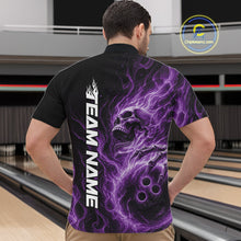 Load image into Gallery viewer, Custom Purple Flame Skull Bowling Men Quarter-Zip Shirts, Gothic Halloween Team Bowling Outfit IPHW11390
