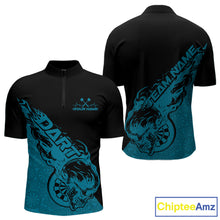 Load image into Gallery viewer, Custom Blue Flame Skull Dartboard Dart Men Quarter-Zip Shirt, Halloween Dart Team Outfit IPHW9944