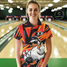 Load image into Gallery viewer, Custom Funny White Duck Bowling Team Women Polo Shirt, Orange Duck Bowling Jerseys IPHW11118