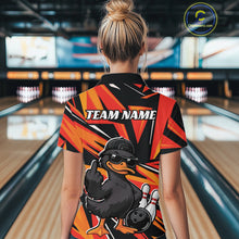 Load image into Gallery viewer, Custom Funny Black Duck Bowling Team Women Quarter-Zip Shirt, Orange Duck Bowling Jersey IPHW11120