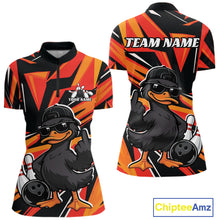 Load image into Gallery viewer, Custom Funny Black Duck Bowling Team Women Quarter-Zip Shirt, Orange Duck Bowling Jersey IPHW11120
