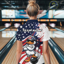 Load image into Gallery viewer, Custom Patriotic Funny White Duck Bowling Women Polo Shirt, US Flag Bowling Jerseys IPHW11121