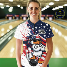 Load image into Gallery viewer, Custom Patriotic Funny White Duck Bowling Women Quarter-Zip Shirt, US Flag Jerseys IPHW11121