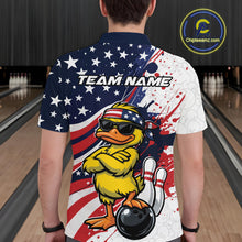 Load image into Gallery viewer, Custom Patriotic Funny Yellow Duck Bowling Men Polo Shirt, US Flag Bowling Jerseys IPHW11122