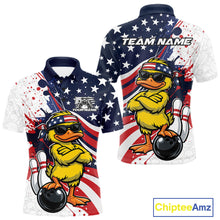 Load image into Gallery viewer, Custom Patriotic Funny Yellow Duck Bowling Men Polo Shirt, US Flag Bowling Jerseys IPHW11122