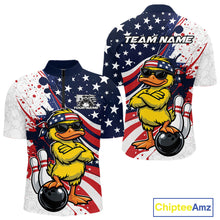 Load image into Gallery viewer, Custom Patriotic Funny Yellow Duck Bowling Men Quarter-Zip Shirt, US Flag Bowling Jerseys IPHW11122