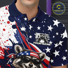 Load image into Gallery viewer, Custom Patriotic Funny Racoon Bowling Men Polo Shirt, US Flag Bowling Jerseys IPHW11126