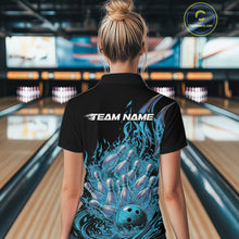 Load image into Gallery viewer, Custom Blue Fire Flame Bowling Women Quarter-Zip Shirts, Bowling Team League Shirt IPHW11138
