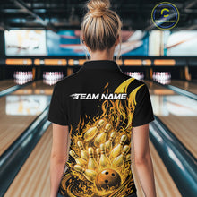 Load image into Gallery viewer, Custom Yellow Fire Flame Bowling Women Quarter-Zip Shirts, Bowling Team League Shirt IPHW11139