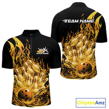 Load image into Gallery viewer, Custom Yellow Fire Flame Bowling Men Quarter-Zip Shirts, Bowling Team League Shirt IPHW11139