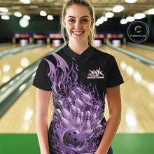Load image into Gallery viewer, Custom Purple Fire Flame Bowling Women Quarter-Zip Shirts, Bowling Team League Shirt IPHW11140