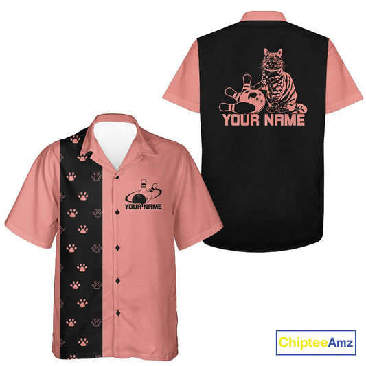 Custom Retro 50S Cat Bowling Button Up Shirt For Men And Women, Classic Cat Bowling Shirt IPHW10070